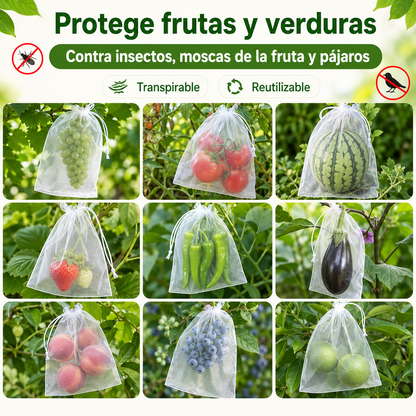 Bolsas de malla transpirables y reutilizables para proteger frutas y verduras – Protección contra insectos, moscas de la fruta y pájaros