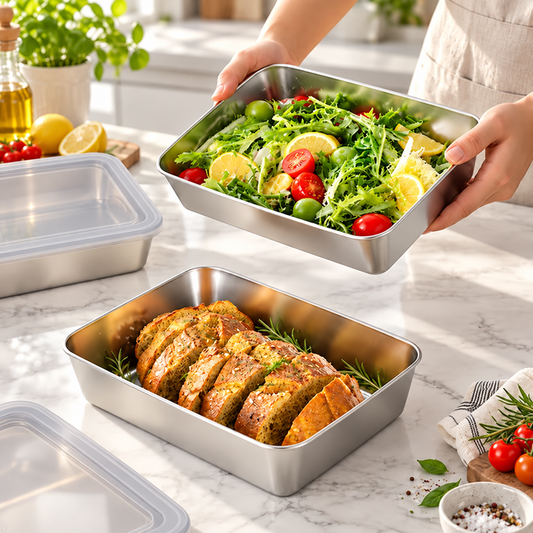 Caja Premium de Acero Inoxidable 304 con Tapa de Silicona (25 × 20 × 6 cm)