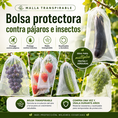 Bolsas de malla transpirables y reutilizables para proteger frutas y verduras – Protección contra insectos, moscas de la fruta y pájaros