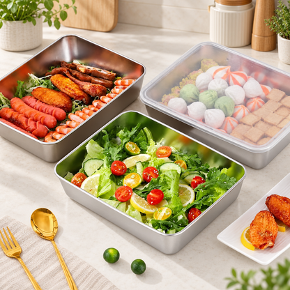 Recipientes inox SUS304 de 2400 ml | Alimentos frescos por más tiempo (25×20×5 cm)