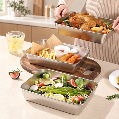 Recipientes inox SUS304 de 2400 ml | Alimentos frescos por más tiempo (25×20×5 cm)