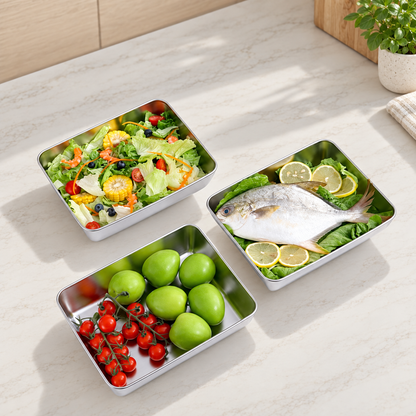 Recipientes inox SUS304 de 2400 ml | Alimentos frescos por más tiempo (25×20×5 cm)