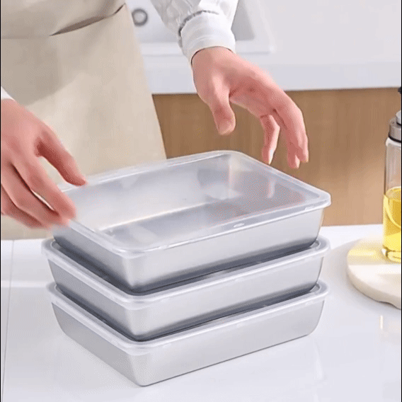 [🎁 Set 7+2 Gratis] SUS304 Cajas de Acero Inoxidable – Saludables, Premium y Aptas para Microondas (25 x 20 x 6 cm)