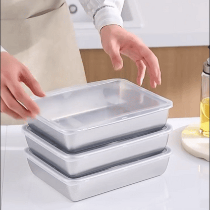 [🎁 Set 7+2 Gratis] SUS304 Cajas de Acero Inoxidable – Saludables, Premium y Aptas para Microondas (25 x 20 x 6 cm)