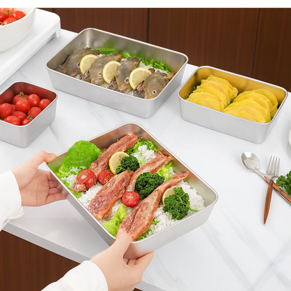 Recipiente para Alimentos de Acero Inoxidable 304 – Frescura Prolongada y Máxima Seguridad (25x20x5 cm)