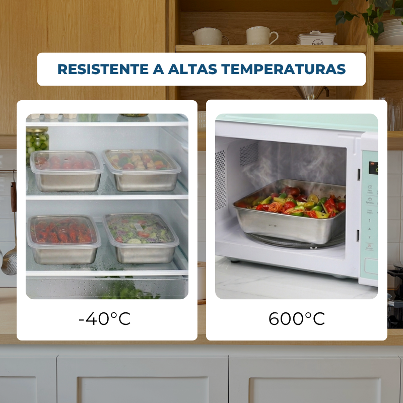 Contenedores de acero inoxidable SUS304 | Alimentos frescos por más tiempo (25x20x5cm)
