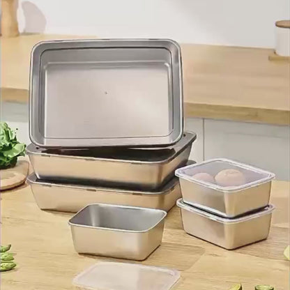 Recipiente para Alimentos de Acero Inoxidable 304 – Frescura Prolongada y Máxima Seguridad (25x20x5 cm)