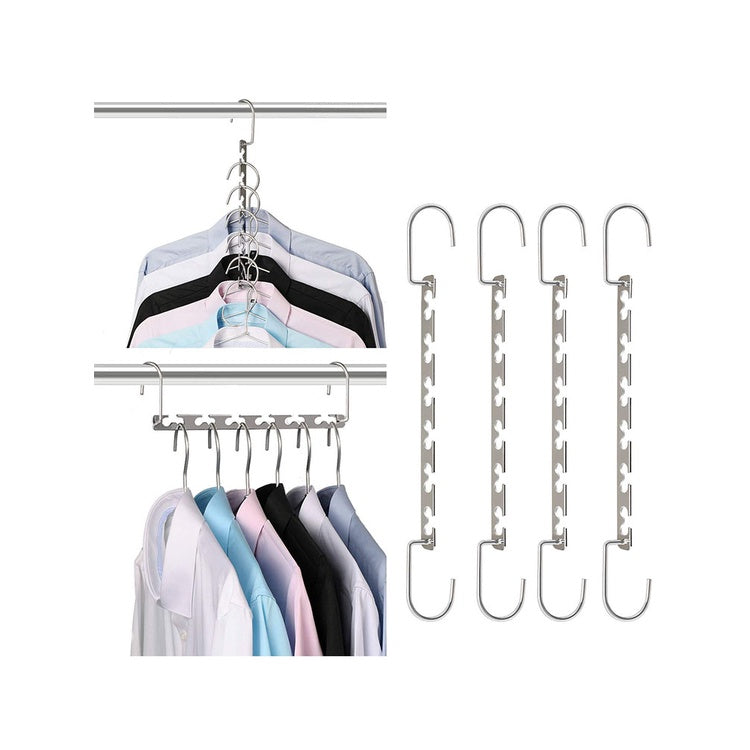 Magic Hangers Ahorro de espacio, perchas plegables robustas con 6 agujeros para colgar 12 prendas pesadas