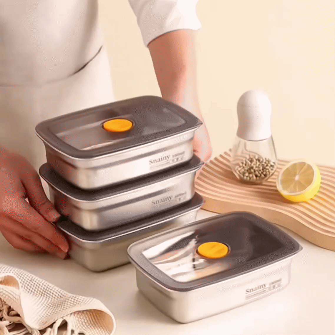 [🎁 Set 7+2 Gratis] Contenedor Hermético de Acero Inoxidable SUS316 - Apto para Horno y Microondas, Conserva la Frescura y Sabor (19 x 14 x 6 cm)