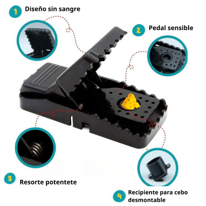 Trampa de resorte robusta y súper resistente - la solución segura y eficaz para eliminar los ratones de tu hogar.