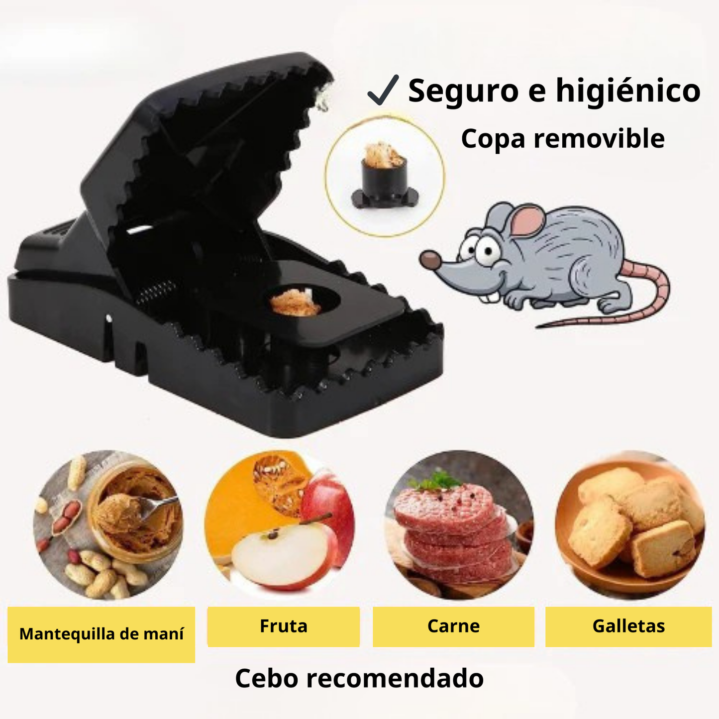 Trampa de resorte robusta y súper resistente - la solución segura y eficaz para eliminar los ratones de tu hogar.