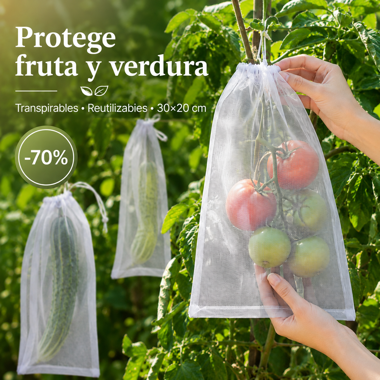 Sacos de malla transpirables y reutilizables para la protección de frutas y verduras – Protege contra insectos, moscas de la fruta y aves