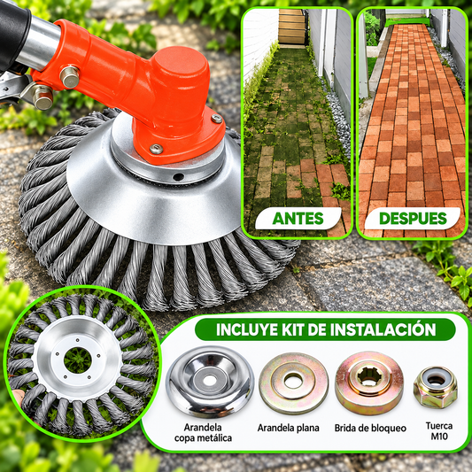 Hoja de Corte de Césped de Alambre de Acero Súper Resistente 360° (Incluye Kit de Adaptadores)