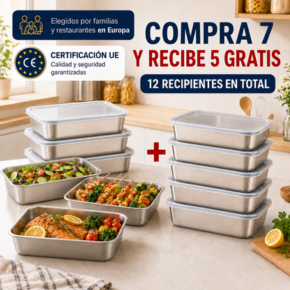 Recipientes inox SUS304 de 2400 ml | Alimentos frescos por más tiempo (25×20×5 cm)