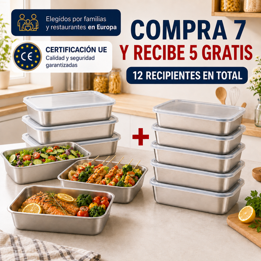 Recipientes inox SUS304 | Alimentos frescos por más tiempo (25×20×5 cm)