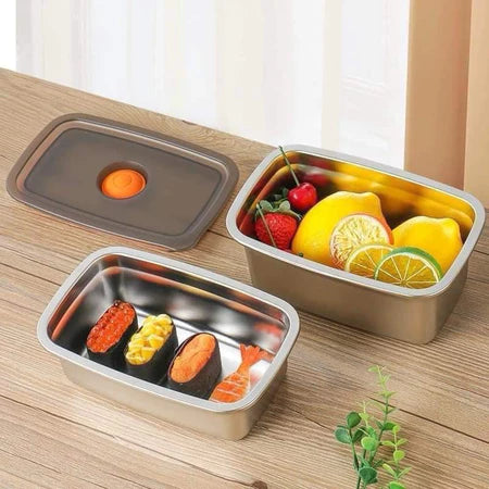 Recipiente Grande Para Alimentos Al Vacío De Acero Inoxidable Antibacteriano De 1000ml (19 x 14 x 5.5cm)