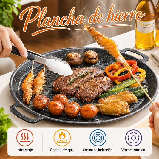 Sartén grill antiadherente con superficie estriada, compatible con gas, inducción, cocina eléctrica y vitrocerámica