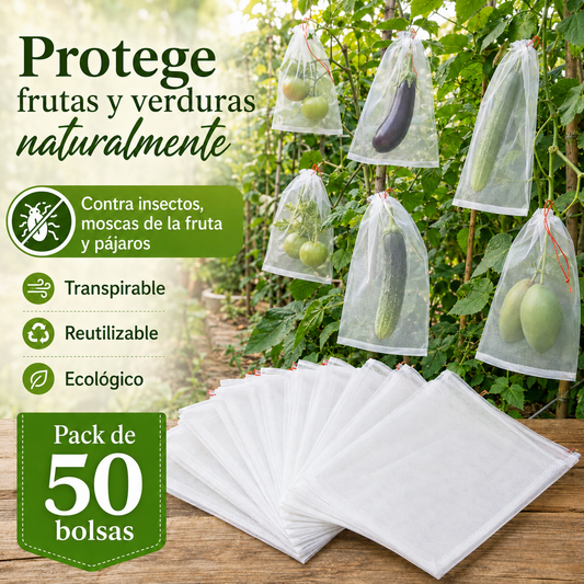 Bolsas de malla transpirables y reutilizables para proteger frutas y verduras – Protección contra insectos, moscas de la fruta y pájaros