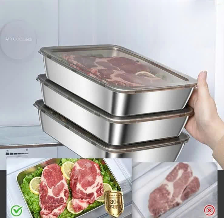 SUS304 caja de almacenamiento de alimentos, bandeja rectangular, seguro para la salud. (25x20x6cm)